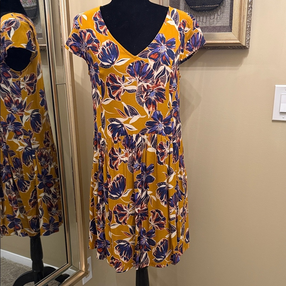 Garnet Hill Gold and Purple Summer Day Dress Boho Pockets